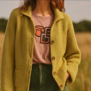 J. Jill Olive Green Knit Button Down Cotton Blend Sweater Cardigan